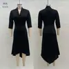 Vestido Asimétrico de Satén de Manga Larga con Cuello en V de Color Puro Elegante Europeo y Americano Transfronterizo Otoño Nuevo Amazon