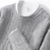 Suéter de Cashmere Espesso de Peso Pesado com 7 Agulhas e Fio Trançado para Homens, Gola Redonda, Suéter de Tricô Pulôver Torcido, Camiseta Básica 100% Cashmere