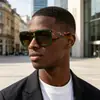 Nuevas Gafas de Sol Cuadradas de Moda con Doble Puente Estilo Europeo y Americano para Hombres y Mujeres Personalidad Tendencia Versátiles Marco Grande Gafas de Sol para Protección Solar al Aire Libre