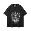 Camiseta de manga corta gruesa de gran tamaño estilo retro callejero americano para hombre, marca de moda hip hop, con base holgada lavada y desgastada