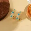 Brincos de Turquesa com Duplo Argola Estilo Francês, Pequenos e Delicados, Brincos Geométricos Vazados, Versáteis para o Dia a Dia, Acessórios de Orelha Gentis e Elegantes