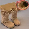 Botas de menina, botas Martin infantis, novas botas de outono e inverno 2026 de cano médio com forro de pelúcia para meninas, botas de couro Birkenstock para crianças maiores