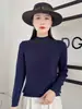 Camisa Base de Diseñador Andi de Terciopelo para Mujer, Nuevo Suéter de Punto Suave de Manga Larga Otoño/Invierno con Cuello Semi Alto y Detalle de Pedrería