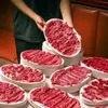 Vajilla de moda imitación porcelana para hot pot, plato de res de Chaozhou, plato ovalado para hot pot, plato para guarnición, plato de presentación de res recién cortado para uso comercial