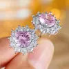 Aretes de botón de circonita cúbica rosa dulce y azul estilo japonés y coreano, aretes con forma de girasol con centros incrustados de diamantes y aretes con forma de corazón - venta al por mayor de aretes de lujo de alta gama