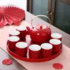 Set de Ceremonia de Té de Boda, Juego de Té Estilo Nuevo, Regalo Festivo de Compromiso para Novia Estilo Chino, Charola Roja, Tetera