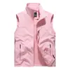 Colete Transpassado de Poliéster Primavera/Verão Casual Masculino Gola Alta Multi-Bolsos Roupa de Trabalho Top Jaqueta Sem Mangas para Fotografia ao Ar Livre Pesca