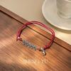 Pulsera de cuerda roja estilo chino con cuentas de moneda, diseño extraíble y ajustable, con personalidad única para mujer.