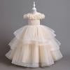 En stock vestido de niña temperamento de alta gama largo de malla abullonada nuevo pasarela infantil actuación de piano exclusivo transfronterizo