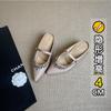 Mules Planas Femininas com Strass e Bico Fino para Aumentar a Altura, para Uso Externo, Tamanho 25, Sapatos Mary Jane com Fechamento de Uma Tira e Bico Fechado
