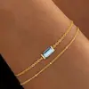 Pulsera de Piedra de Nacimiento de Diciembre Transfronteriza de Aliexpress Diseño Cuadrado Sencillo y Único de Nicho Joyería de Cadena Fina de Doble Capa para Mujer