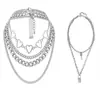 Joyería de Metal Transfronteriza para Mujer Hip-hop Punk Multicapa Cadena Corazón de Durazno Collar para Mujer Corazón de Durazno Candado Colgante Set de Collar Cadena