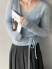 Suéter de Punto Suave Doble Botonadura con Corbata y Cuello en V de Lana Mohair Estilo Coreano Jiangzuo para Mujer Conjunto Nuevo de Dos Piezas para Principios de Primavera 6254