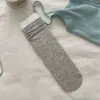 Meias para primavera e outono, de rede, respiráveis, poá, cor sólida, acabamento em renda, meias de cano médio, estilo ins, meias de algodão, meias largas sem costura