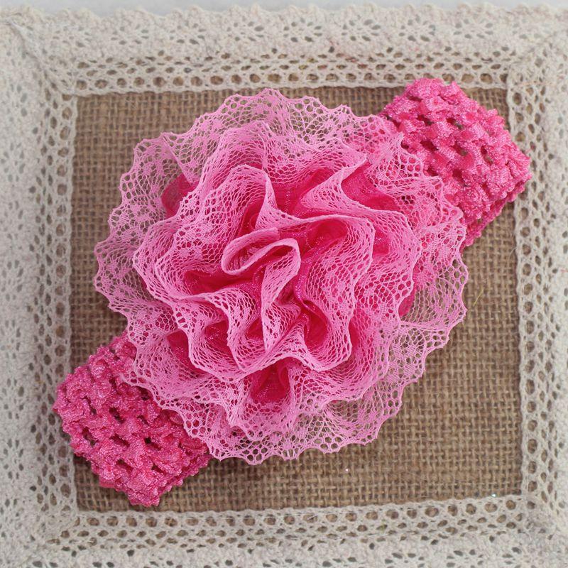 蕾丝针织发带 玫红