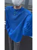 Suéter de punto hueco azul para hombre y mujer, nuevo estilo primavera y otoño, ajuste holgado casual, cuello redondo, suéter fino protector solar