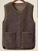 Chaleco de peluche de cordero para mujer, abrigo de invierno, estilo retro, cuello redondo, cárdigan, chaleco grueso de piel a la moda.