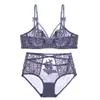 Liquidación Especial Más Vendido Marca de Moda de Comercio Exterior Europeo y Americano Sexy con Apliques Espalda Hermosa Ultra Delgado Encaje Conjunto de Sujetador Cintura Alta