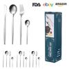Vajilla de acero inoxidable portuguesa transfronteriza de Amazon para hotel, cuchillo, tenedor y cuchara para carne estilo occidental, caja de regalo de 24 piezas.