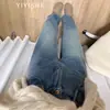 Jeans Rectos de Cintura Alta Azul Claro para Mujer 2024 Otoño e Invierno Nuevos Pantalones Holgados Adelgazantes con Forro de Felpa y Piernas Anchas
