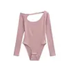 Mono de pierna larga con cutout de un hombro y forro polar para mujer, estilo 'Hot Girl', para Otoño e Invierno, sin espalda, sexy, ajustado, como base, camiseta