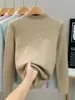 Suéter de punto de alta calidad, talla grande, nueva colección otoño/invierno, con hilo de colores y diseño de manga larga, prenda base para mujer de cuello medio, corte ajustado