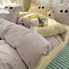 Juego de Cama de Algodón Lavado de Cuatro Piezas para Todas las Estaciones, Funda de Edredón para Dormitorio de Estudiante, Juego de Cama Individual de Tres Piezas