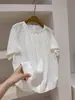 Camisa Verde de Lino Tencel de Manga Corta para Mujer, Nuevo Estilo Verano 2026, Talla Petite, Blusa Top Doll de Gama Alta