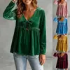 Comercio Electrónico Transfronterizo Otoño/Invierno 2026 Nuevo Top Casual Holgado de Manga Larga de Terciopelo con Cuello en V y Lazo para Mujer Europeo y Americano