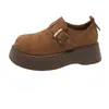 Mocasines de mujer con plataforma gruesa, que aumentan la altura, colección otoño 2026, estilo slip-on versátil, punta redonda, con detalle de hebilla, zapatos planos casuales de suela blanda