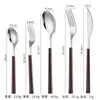 Acero Inoxidable 304 Vajilla para Comida Occidental Portuguesa Vajilla con Textura de Madera Japonesa Cuchillo, Tenedor y Cuchara con Mango de Imitación Madera Juego de Vajilla