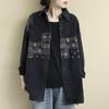 2023 Otoño Nuevo Retro Suelto Artístico Camisa de Manga Larga Solapa Patchwork Estampado Combinable Casual Top de Mezclilla