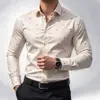 Camisa de Manga Larga con Estampado Pequeño Lavable Resistente a las Arrugas Corte Ajustado Camisa de Vestir Versátil para Viaje de Negocios Casual Banquete