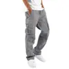 AliExpress Transfronteiriço Europeu e Americano Novo Estilo Esportivo Resistente ao Desgaste Vários Bolsos Cargo Cordão Perna Reta Calças Masculinas Dropshipping