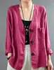 Jaqueta Cardigan Estilo Linho Japonês Feminina Solta Tamanho Grande Fina Camada Externa Top de Algodão e Linho Casual Versátil Três Botões