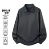 Sudadera tipo polo con solapa texturizada de otoño, color liso, corte holgado, cuello de gaviota, top de manga larga, sencillo suéter casual para ir al trabajo