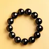 Anel Liso de Obsidiana Negra Natural Pulseira de Contas Únicas Pulseira de Contas da Sorte para Homens
