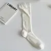 Meias caneladas de cor sólida para o verão, meias japonesas doces sem costura empilháveis, meias longas de malha respirável e fresca para mulheres