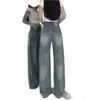 Jeans Rectos Estilo Americano Retro para Mujer Otoño Nuevo Tallas Grandes MM Cintura Alta Sueltos Adelgazantes Pantalones Anchos Estilo Perezoso