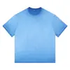Camiseta de manga corta pesada 230g de algodón puro desgastada hombro caído todo algodón degradado bicolor holgada extragrande transfronteriza