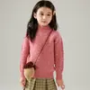 Nuevo suéter de lana tejido de otoño e invierno para niños y niñas, jersey de cuello semi-alto, camiseta base de cachemira para bebé, engrosada