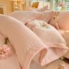 Juego de Cuatro Piezas de Cama de Terciopelo de Leche Tallado de Alto Peso Otoño e Invierno Antiestático Funda de Edredón con Doble Cara de Felpa Ropa de Cama