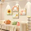 Pintura Decorativa de Sala de Estar Dopamina em Desenho Animado, Pintura Pendurada na Parede de Fundo do Sofá Arco-Íris Estilo Ins Fresco, Pintura de Parede Curativa