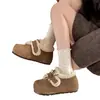 Sapatos de Algodão Estilo Birkenstock com Solado Grosso e Forro de Lã para Mulheres, Sapatos Peludos de Inverno para Uso Externo, Novo Modelo 2025 com Velcro, Botas de Neve Quentes Versáteis
