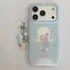 Capa azul fofa de menina segurando peixe para celular Apple 17Promax adequada para 16Promax camada dupla 15pro17