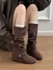 2026 Nuevas botas elegantes de estilo coreano con plataforma para mujer, con correas de hebilla cruzada, botas western de altura media, botas de montar, botas largas