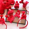 C02 diadema de lazo rojo luminoso de Año Nuevo para niños niña decoración festiva de Año Nuevo para padres e hijos sombrero tridimensional de pompón de piel