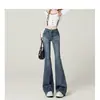 Jeans Acampanados Negros Ajustados para Mujer, Nuevo Estilo Americano de Moda, Pantalones de Tiro Alto Bootcut con un Diseño Único