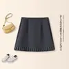 Falda Corta de Diseño Plegado con Cremallera Estilo Coreano, Falda de Línea A Adelgazante Estilo Traje con Ribete de Encaje para Mujeres Pequeñas, Verano