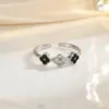 Anillo Abierto de Trébol de Cuatro Hojas de la Suerte Full Diamond que Gotea Aceite para Mujer Estilo Europeo y Americano Ins Lujo Accesible Anillo Elegante que No Se Desvanece